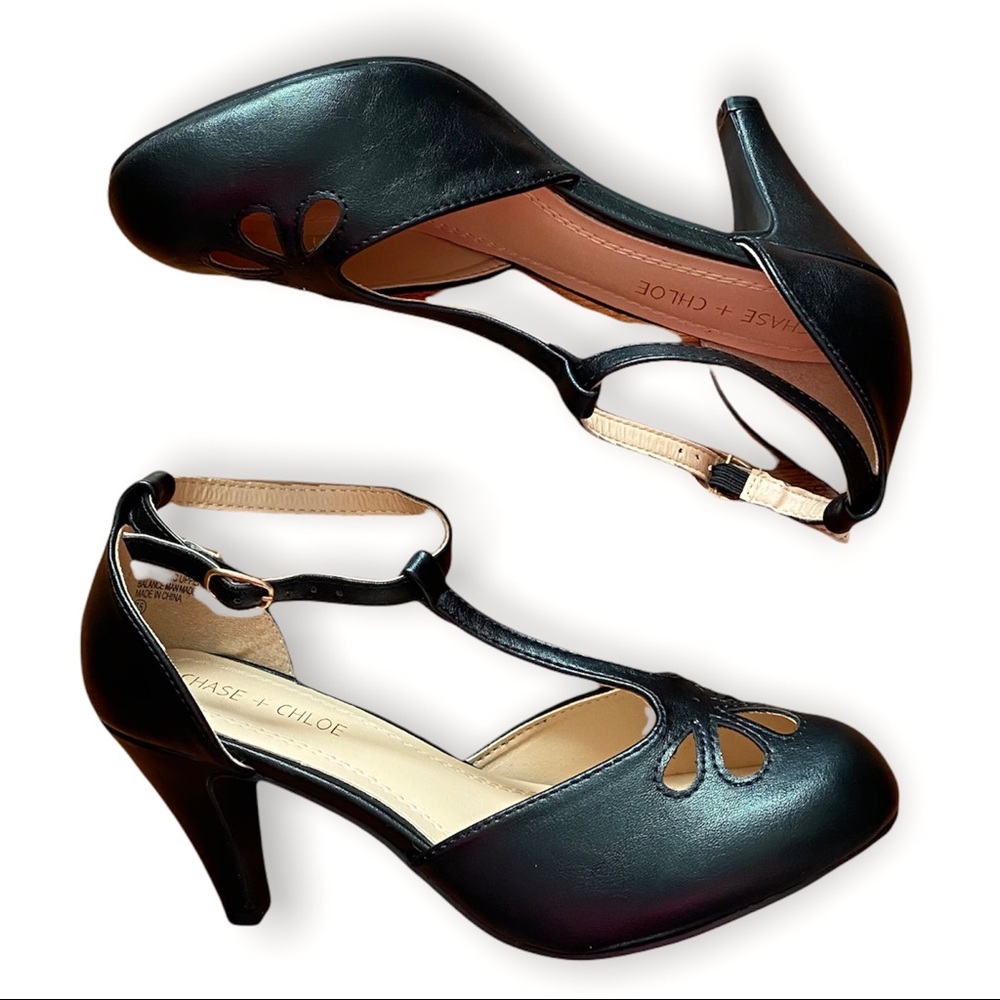 Chase + Chloe Black T-Strap Cutout Mary Janes Size 7.5